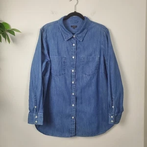 Talbots 2X Blue Denim Chambray Button Front Shirt Closet Classic 100% Cotton - Picture 1 of 9
