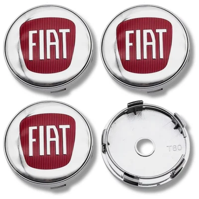 For Fiat Alloy Wheel Centre Cap Hub Set Of 4 500 Ducato Punto Red Chrome 60mm - Image 1 of 4
