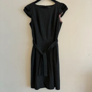 Warehouse Size 12 Grey Pinstripe Knee Length Pencil Dress Cap Sleeves - Picture 1 of 12