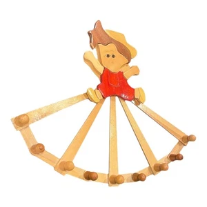 Expandable Accordion Style Wood Clothes Hat Hanger-9 Peg W/ Boy - Picture 1 of 4