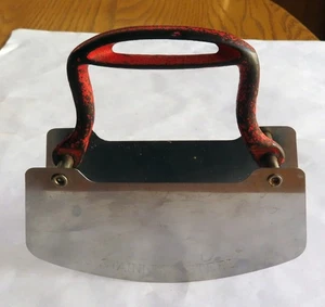 Picadora de alimentos vintage de doble hoja de acero inoxidable con mango de hierro fundido rojo  - Imagen 1 de 2