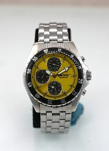 Eddie Bauer Uhr Herren Silber Edelstahl Batterie Chrono 100m Gelb Quarz - Bild 1 von 6