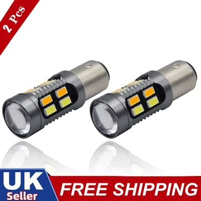 2X 1157 LED DRL White/Amber Switchback Turn Signal Indicator Parking Light Bulbs - Image 1 of 4