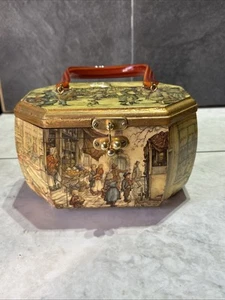 Cartera de mano vintage Anton Pieck 3D decoupage madera octágono caja pequeña ciudad Ms6 - Imagen 1 de 17