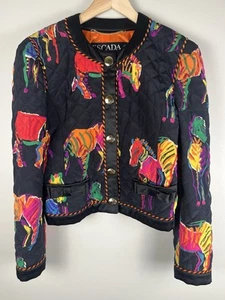 Rare Escada Margaretha Ley Silk Quilted Horse Zebra Jacket 80s Size 34 (S/M) EUC - Picture 1 of 5