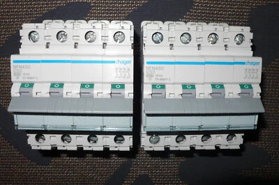 DISJONCTEUR TETRAPOLAIRE 50A, COURBE C, HAGER NFN450 TRIPHASE +N, 50 AMPERE 10KA - Photo 1/4