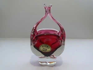 VINTAGE HAND MADE BOHEMIA ART GLASS BASKET - Picture 1 of 8
