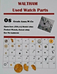 Piezas de Reloj Antiguo Waltham 0 0s Modelo 1891 Grado A.W.Co Ser No 6499100 WP8/07 - Imagen 1 de 1
