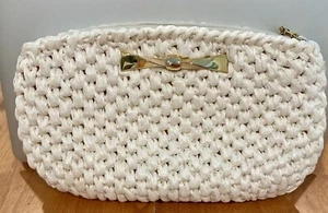 VTG AUTH RODO WHITE RAFFIA CLUTCH CROSSBODY SHOULDER HANDBAG - Picture 1 of 13