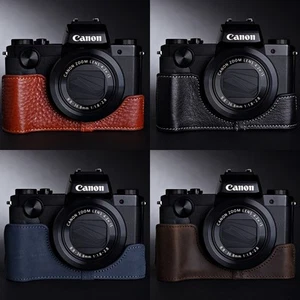 Echt Echt Leder Halb Kameratasche Kameratasche Hülle für Canon G5X 4 Farben - Bild 1 von 31