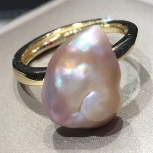 Natural freshwater Pearl Ring Purple Pearl 18K adjustable ring Talisman Silver - Picture 1 of 4