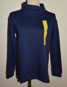 New Womens Lands End Small Top Funnel Neck Long Sleeve Pullover Blue Waffle - Picture 1 of 3