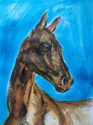Dibujo de estudio de tinta original firmado pintura de un caballo aprox. A4 Foto 1 de 4