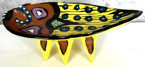 Vintage Debra Norby Kunstkeramik Teller/Geschirr Fisch Außenseiter seltsam einzigartig Volkskunst - Bild 1 von 22