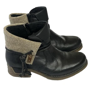 Rieker Fee 93 Womens Size 37 Ankle Boots Black Faux Leather Side Zip Fold Over - Picture 1 of 17