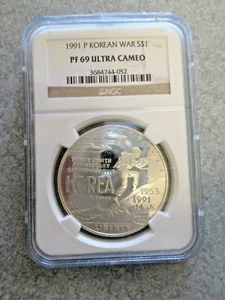 1991-P Korean War Commemorative Silver Dollar NGC Proof 69 Ultra Cameo - Picture 1 of 3