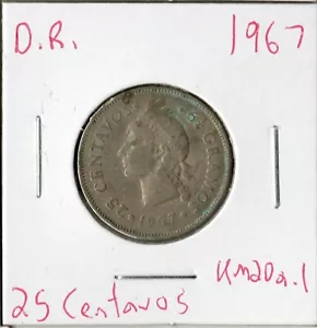 Moneda República Dominicana 25 Centavos 1967 KM20a.1 - Imagen 1 de 1