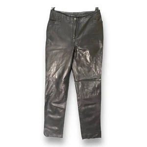 Real thin LAMB Leather Biker Motorcycle Black Trousers womens Pants W 28 L 41 - Picture 1 of 15