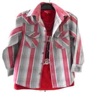 Pumkin Patch BOYS 4 YRS LONG SLEEVE SHIRT & T-SHIRT IN ONE PIECE, GREY/RED - Picture 1 of 4