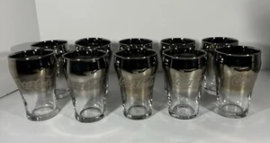 Vintage 1997 Coca-Cola Silver Flash Fade Glass. Glitter Embossed. Set Of 10. 6oz - Picture 1 of 20
