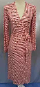 Boden Damengröße 8 zierlich rot weiß Print Joanna Jersey Midi Wickelkleid neu mit Etikett - Bild 1 von 9