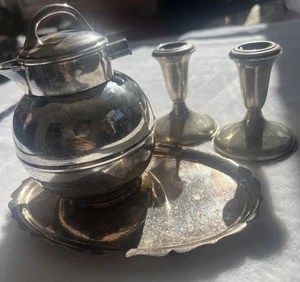 Vintage Empire Sterling Weighted Candlesticks K S Co Silverplate Pitcher Tray - Picture 1 of 14