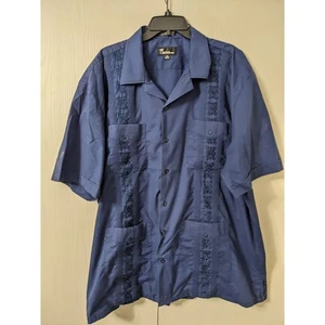 Omega Mode Herren Button Down bestickt Kurzarm dunkelblau Top Größe 3XL - Bild 1 von 3