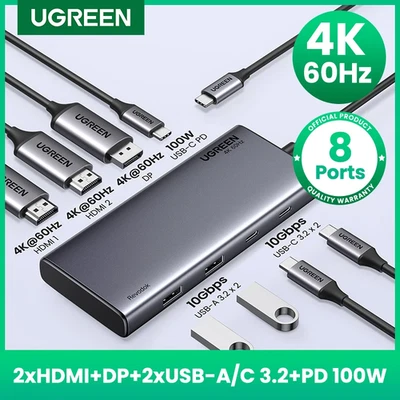 UGREEN USB C Hub 8-13 Port 4K Triple Display HDMI DP 10Gbps Dock MacBook Pro - Image 1 of 4