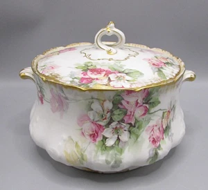 Charles Field Haviland große Keksdose - rosa/weiße Rosen mit Emaille - Bild 1 von 8