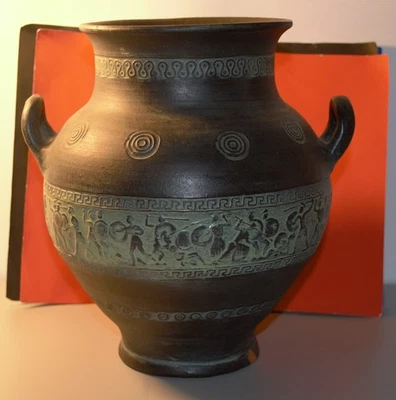  Greek Style pottery.  Vintage  Vase – Ancient Motif Decor depicting battle scen - Image 1 of 3