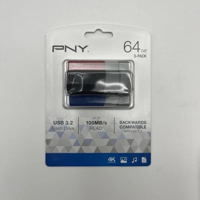 PNY USB 3.0 Flash Drives, 64GB, Assorted Colors, Pack Of 3 Drives - Image 1 of 4