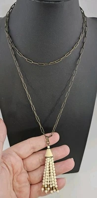 Подписанный ISABEL MARANT BOHO скрепки цепочка цвета слоновой кости кисточкой ожерелье - Изображение 1 из 4