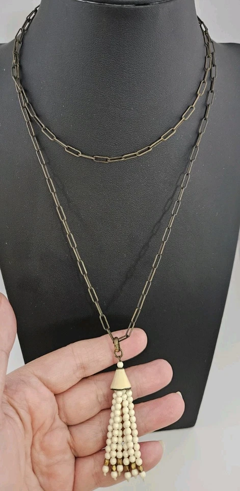 Firmado ISABEL MARANT BOHO Clip de Papel Cadena Color Marfil Borla Collar Foto 1 de 4