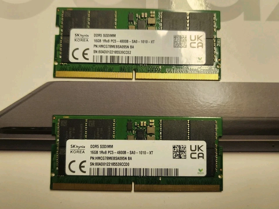 Portátil SK hynix 32 GB 2x16 GB DDR5 4800 MHz SODIMM RAM 1Rx8 PC5-4800B-SA0  Foto 1 de 1