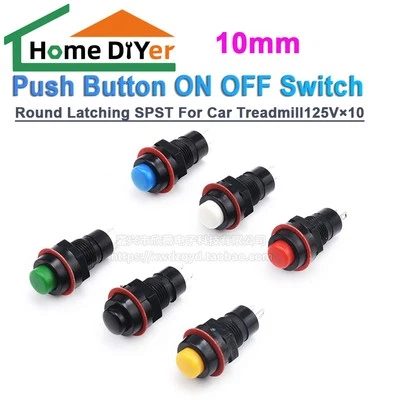 10×Push Button ON OFF Switch 10mm Round Latching SPST For Car Treadmill125v - Image 1 of 4