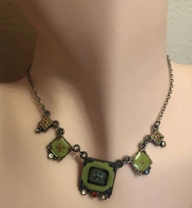 Vintage Art Deco Stil Halskette Emaille geometrische Platten mit Strass (lesen) M1 - Bild 1 von 8