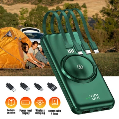 90000000mAh Wireless Power Bank 4USB LCD Backup Portable Charger For Cell Phone - Image 1 of 4