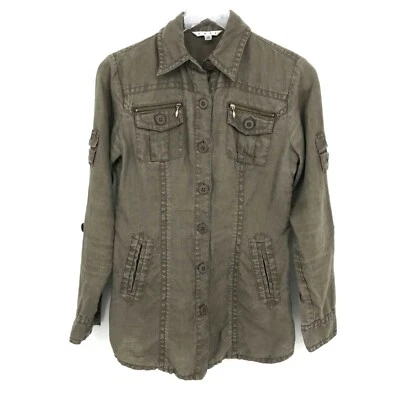 Cabi Womens Gray Linen Lightweight Button Front Long Sleeve Jacket Size XS - Image 1 of 4