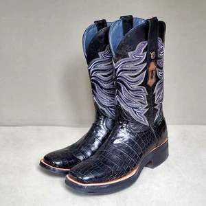 Tanner Mark Mens Faux Horn Back Gator Print Western Boot Square Toe 9 D Lifted* - Picture 1 of 15