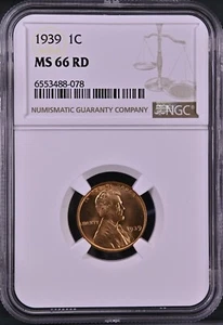 1939 1C RD Lincoln Wheat One Cent NGC MS66RD 6553488-078 - Picture 1 of 2