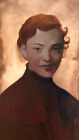 Original Oil Portrait Painting Woman Green Eyes Earings Jewelry Mid Century Lady