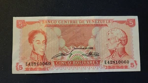 Banco Central de Venezuela Fünf 5 Banknote 1989 - Bild 1 von 2