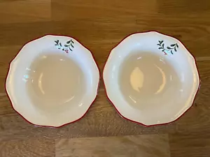 set of 2 Better Homes & Gardens Mistletoe Christmas soup/cereal bowls - Picture 1 of 5