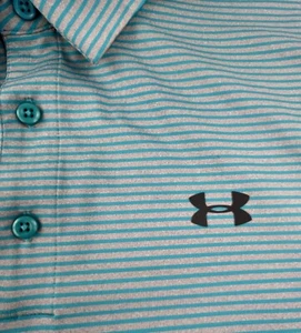 Under Armour 2XL Men’s Golf Polo Heat Gear Gray Turquoise Stripes - Picture 1 of 6