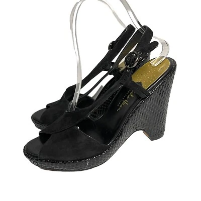 Женские замшевые черные сандалии Cole Haan Collection 7.5B с открытым носком на танкетке - Изображение 1 из 4