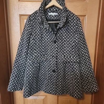 Abrigo chevron Kenneth Cole New York para mujer talla 12 mezcla de lana negro blanco guisante Foto 1 de 4