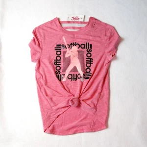 NWT Justice Pink Tie-Front T-Shirt with 3D Softball Criss-Cross Back Size 6 - Picture 1 of 1