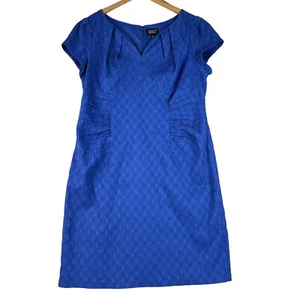 Adrianna Papell Sheath Dress Sz 18W Blue Short Ruched Side Lined Preppy Career - Picture 1 of 13