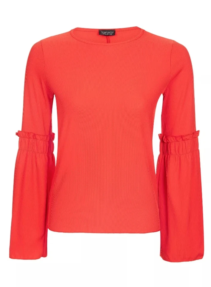 Nuevo Top Damas Ex Topshop Manga Trompeta Acanalada Naranja Óxido Talla 6-14 Foto 1 de 1