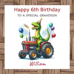 Personalised Birthday Card, Dinosaur, Farm Tractor, Any Age, Any Relative & Name - Picture 1 of 4